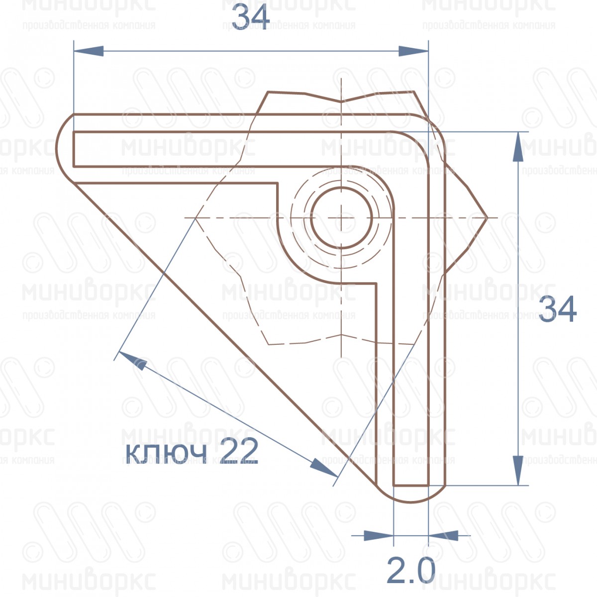 Комплекты опор для уголков и резьбовых опор 34x34 – U34-34M8.D22x60G | картинка 6